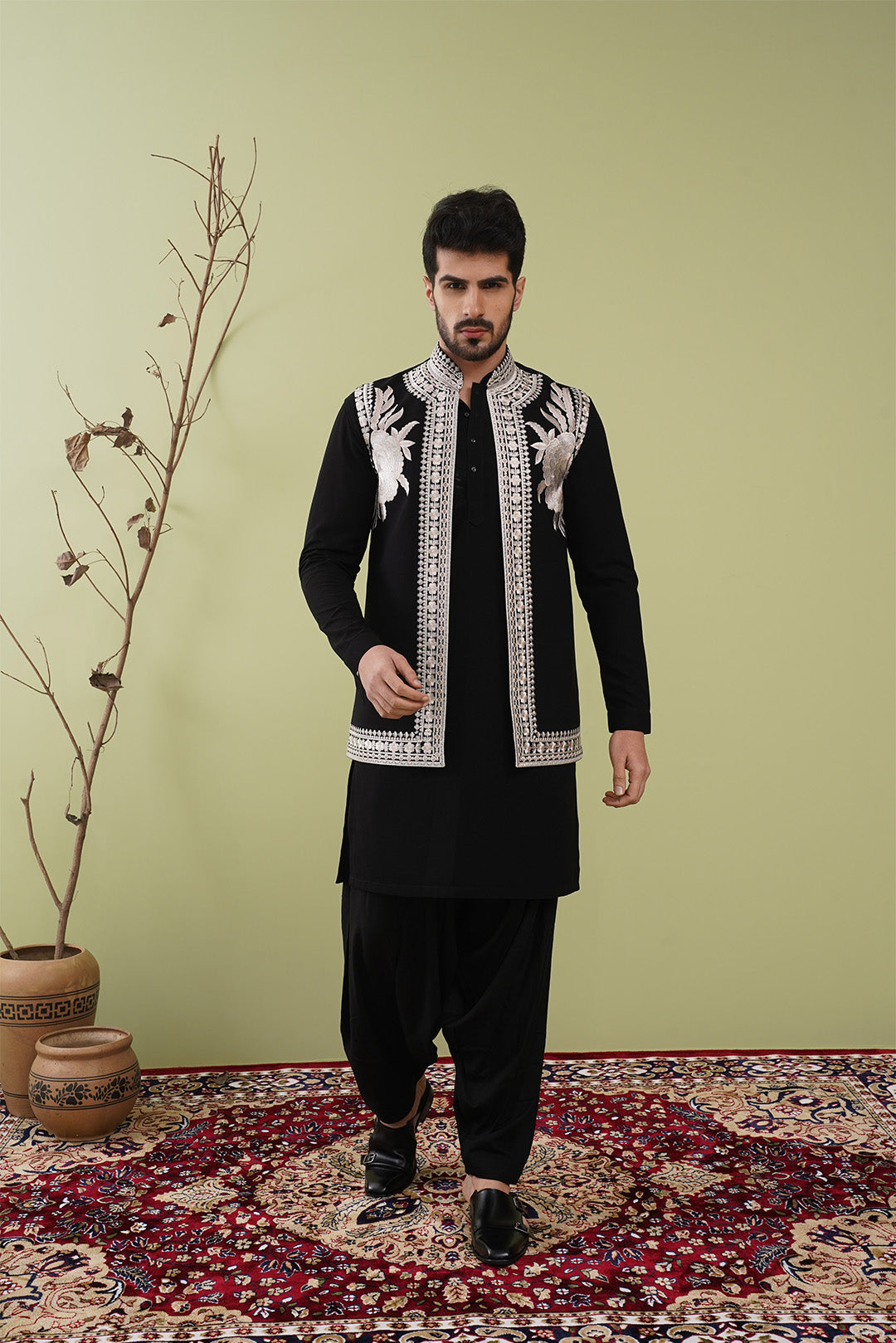 Black Threadwork Jacket Set - The Absolute House Of Design 