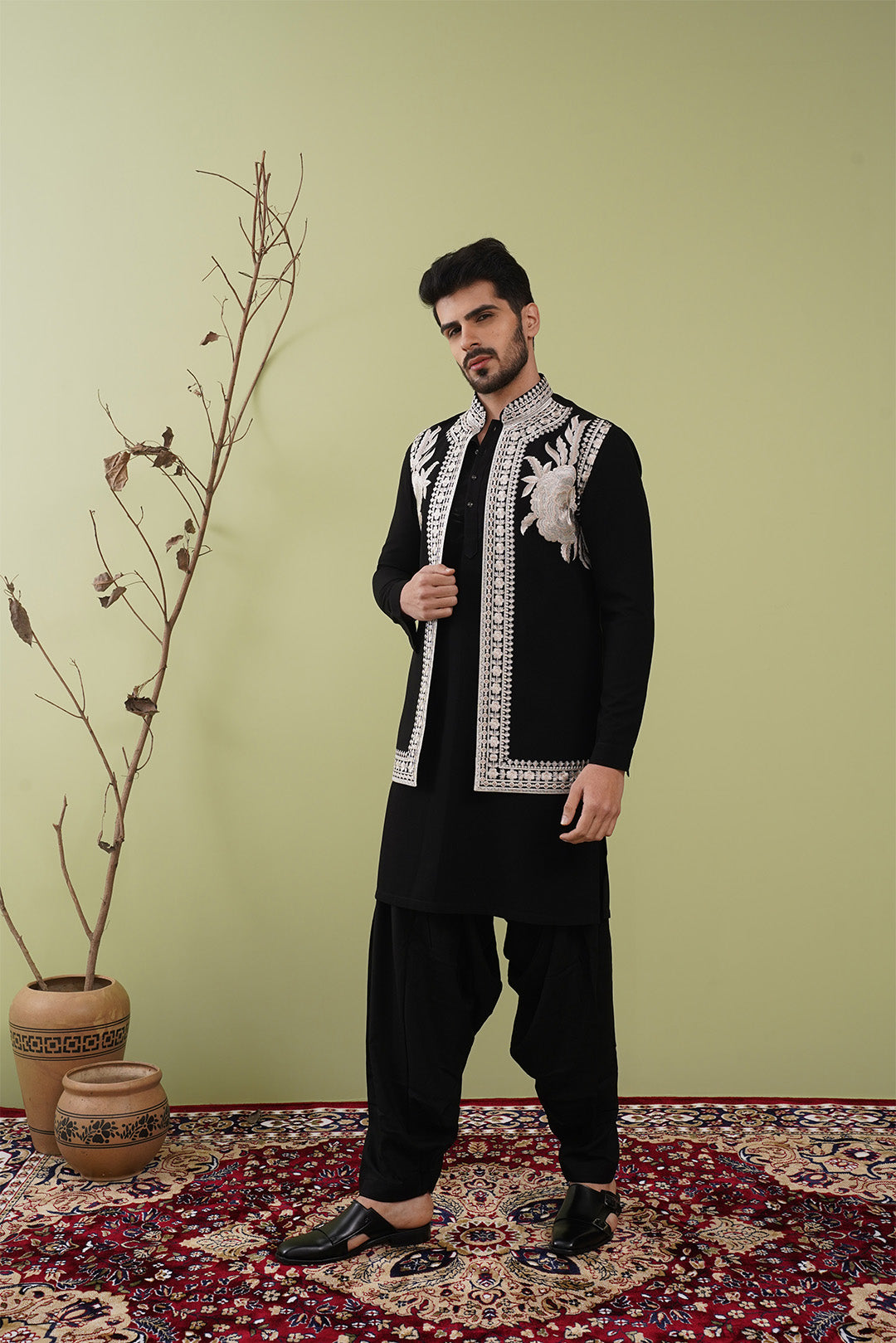 Black Threadwork Jacket Set - The Absolute House Of Design 